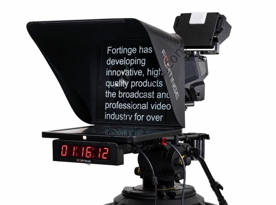 Fortinge ERA IP-19 HB Stüdyo Prompter - önden okuma alanı ve zamanlayıcıyla örnek kurulum