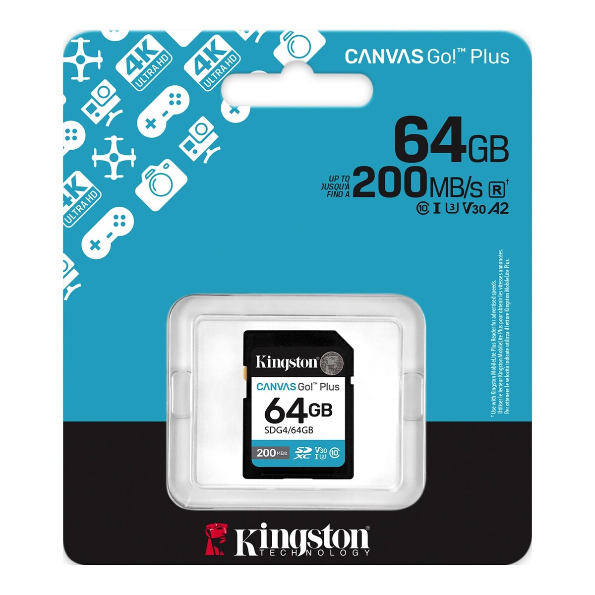 Kingston 64GB SDXC Canvas Go! Plus Gen4 SDG4/64GB ürününün 64GB ibareli satış paketi