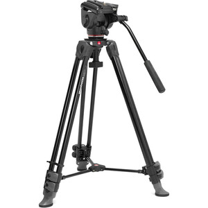 Manfrotto MVK500XAM 500X Video Tripod Kiti - kafa, ikiz bacaklı ayak ve orta seviye yayıcı ile genel görünüm