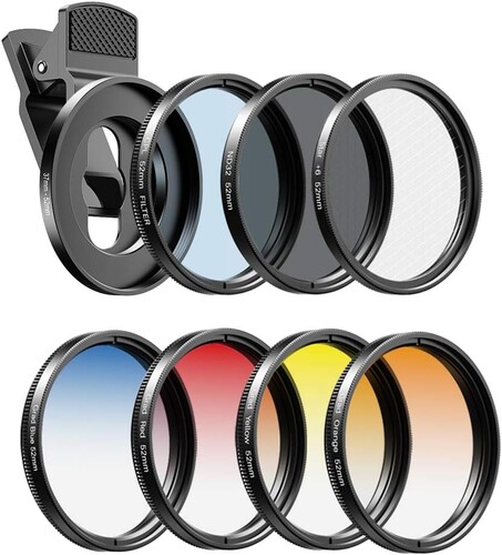 Apexel 7'si 1 Arada HD Lens ve Filtre Kiti (52mm)