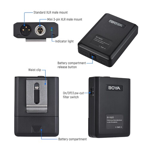 Boya BY-F8OD Çok Yönlü Akustik Vokal Yaka Mikrofon