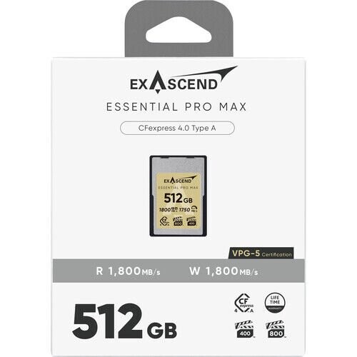 Exascend 512GB Essential Pro Max CFexpress 4.0 Type A Hafıza kartı / 1800 MB/S Okuma Yazma VPG800(Kopya)