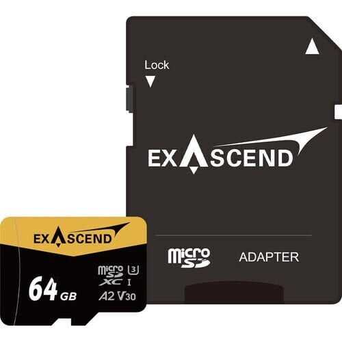 Exascend Catalyst microSD V30, A2 64GB, w/ adapter - 175MB/S Read -150MB/S Write