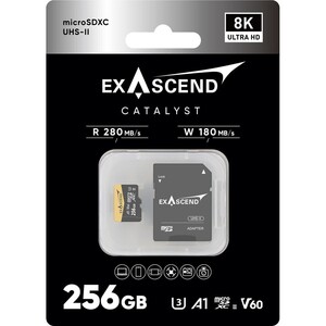 Exascend Catalyst microSD V60, A1 256GB, w/ adapter - 280MB/S Read -180MB/S Write - Thumbnail