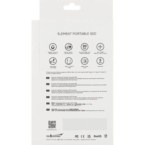 Exascend Element Portable SSD USB Type C 20Gb/s Black 2TB