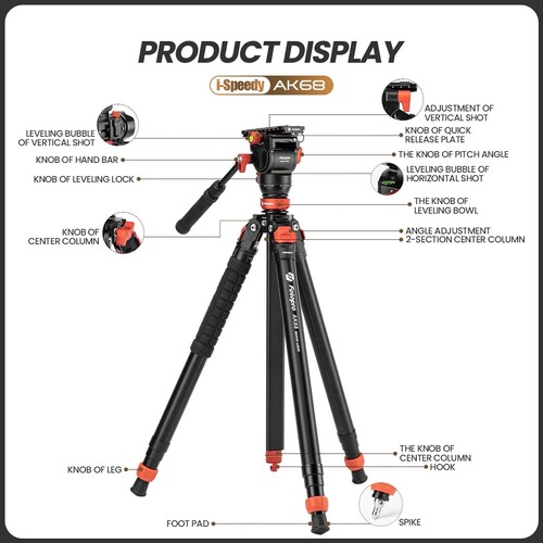Fotopro AK68 Fluid Video Tripod