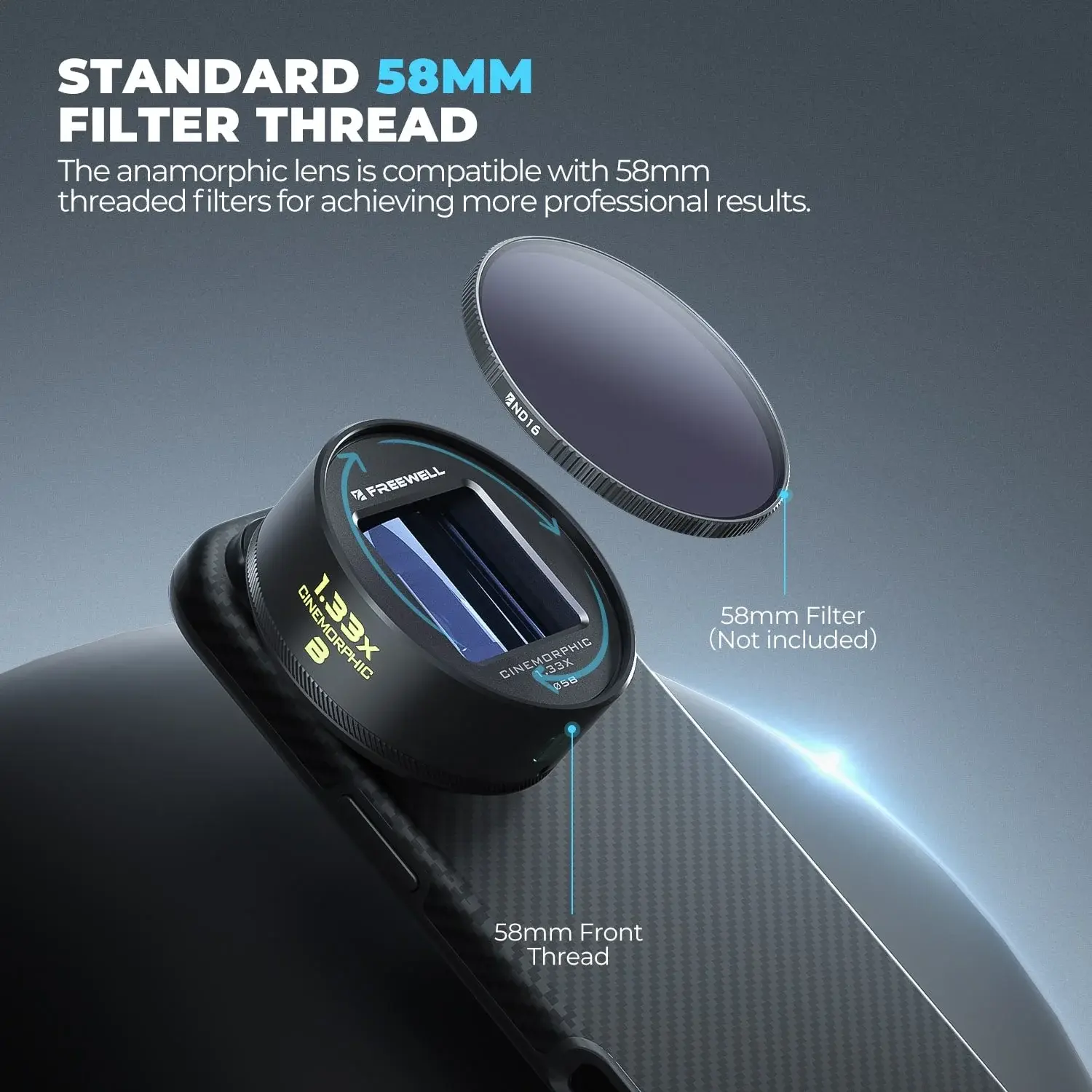 Freewell 1.33x Anamorphic Lens for Freewell Smartphone with 17mm Mount (Gold Flare) - Thumbnail