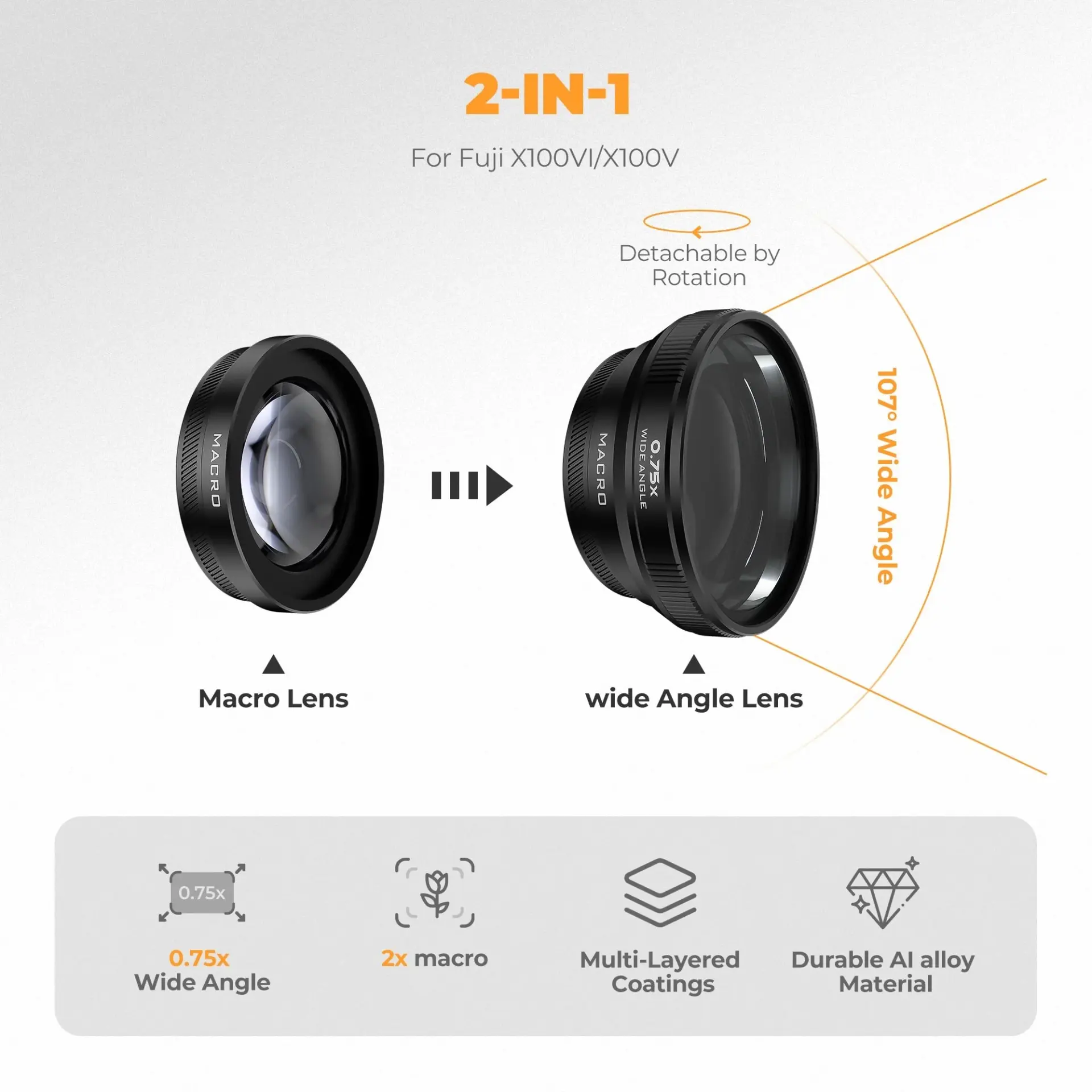 Freewell - Freewell 2-in-1 Wide-Angle and Macro Lens for FUJIFILM X100 Series BLACK (1)