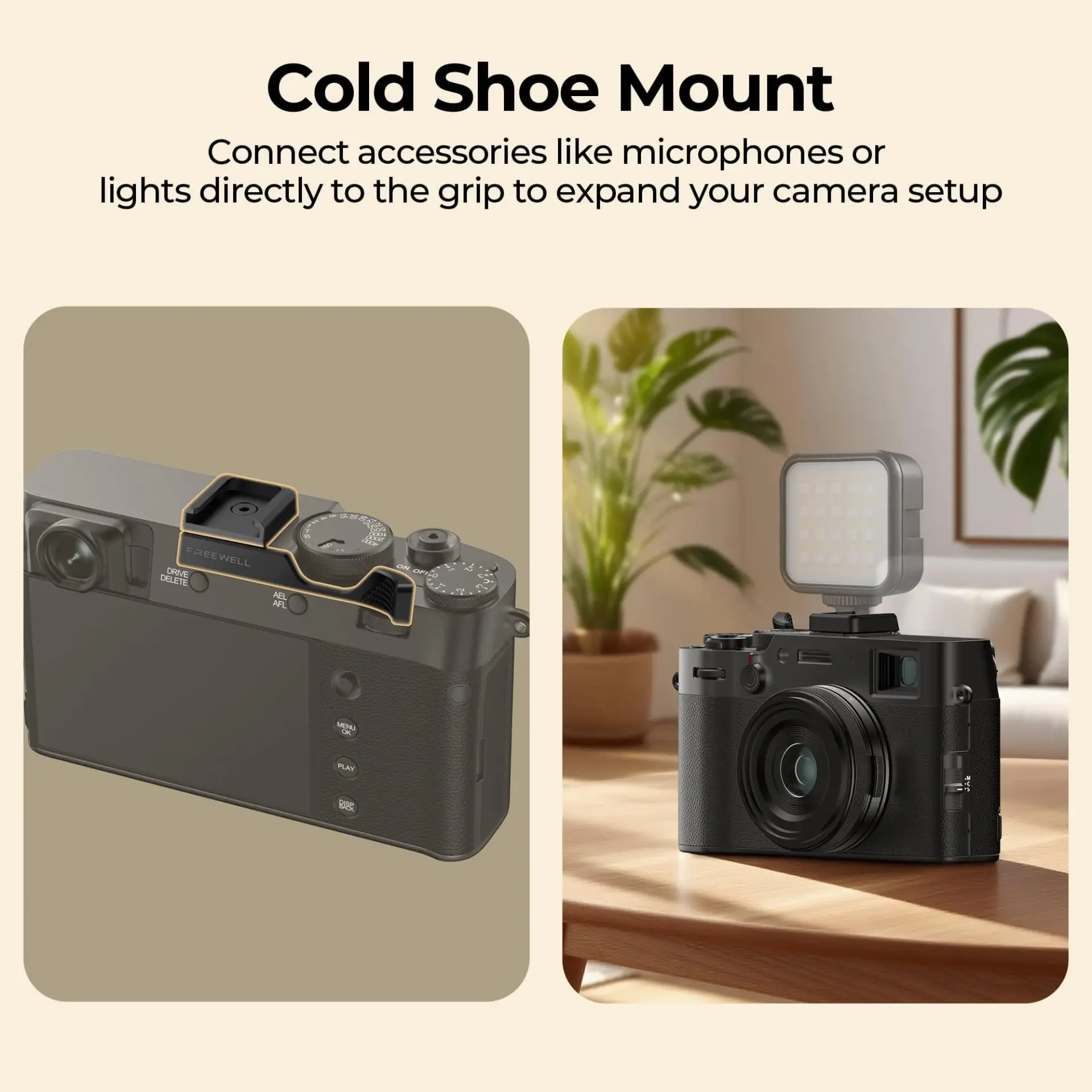 Freewell Fuji X100VI Thumb Grip with Cold Shoe Mount Siyah