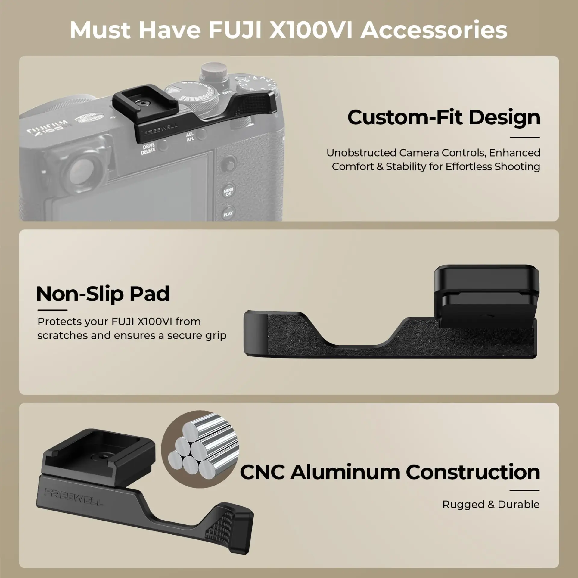 Freewell Fuji X100VI Thumb Grip with Cold Shoe Mount Siyah - Thumbnail