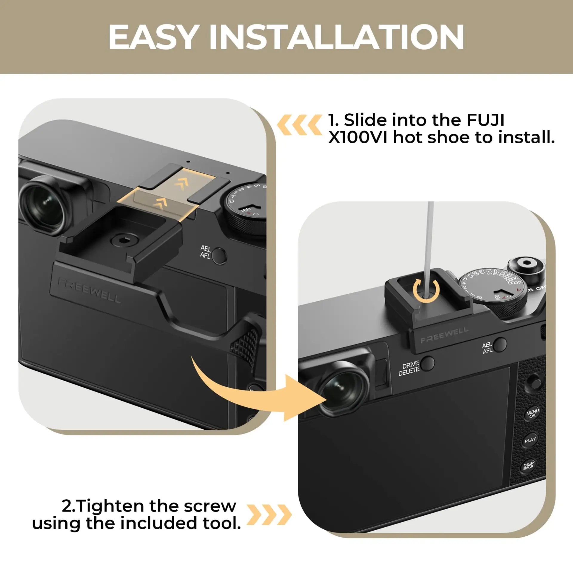 Freewell Fuji X100VI Thumb Grip with Cold Shoe Mount Siyah - Thumbnail