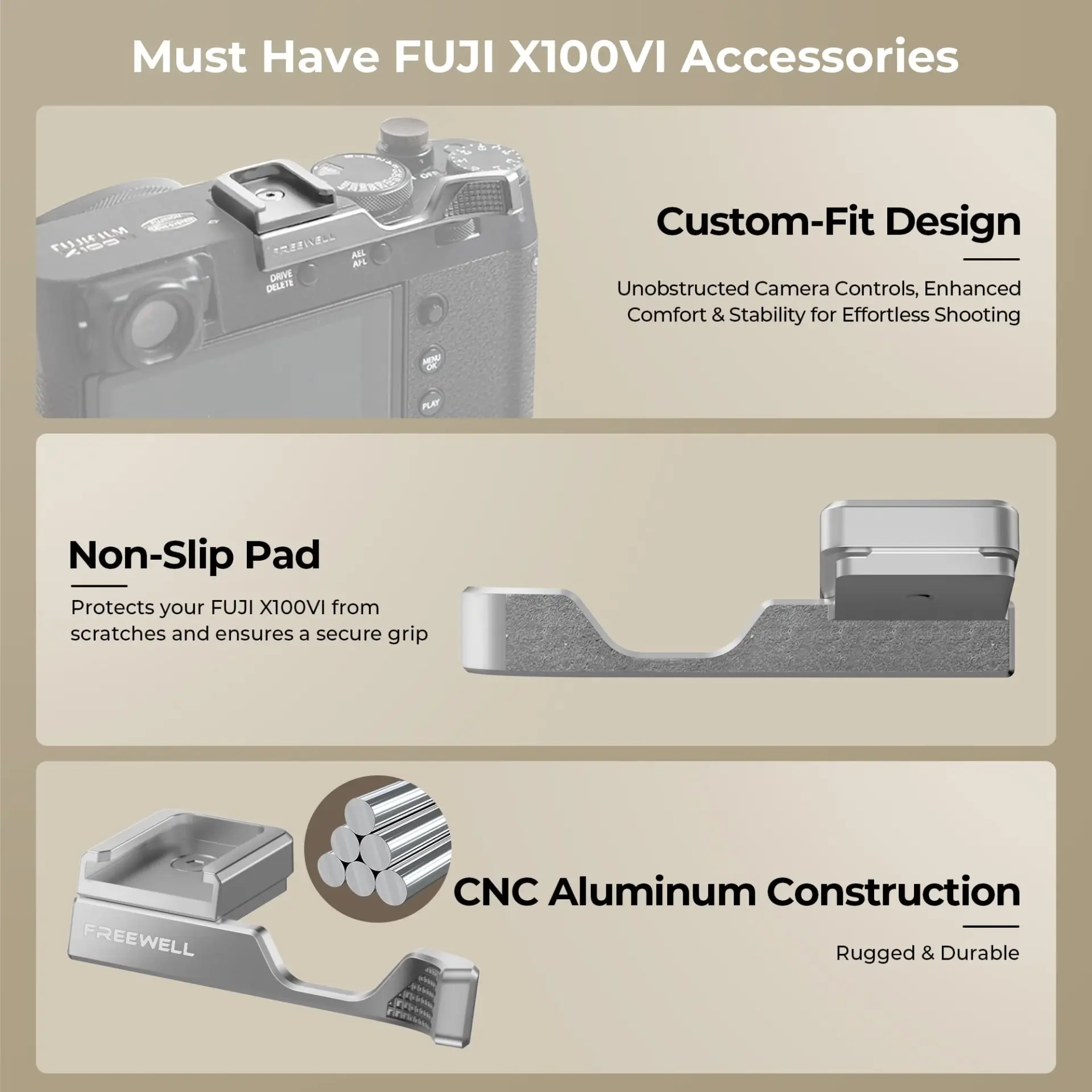 Freewell Fuji X100VI Thumb Grip with Cold Shoe Mount - Thumbnail