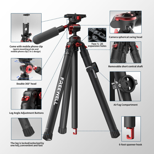 Freewell FW-T1 Carbon Fiber Real Travel Tripod