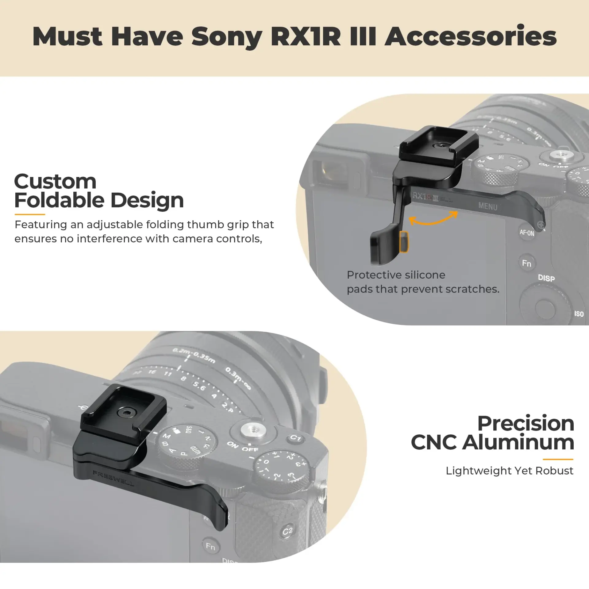 Freewell Sony RX1R III Thumb Grip with Cold Shoe Mount - Thumbnail