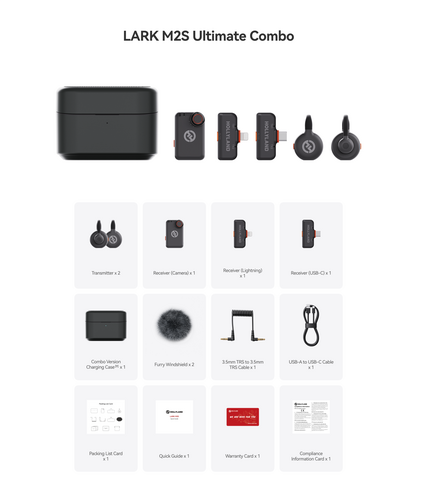 Hollyland Lark M2S Ultimate Combo İkili Kablosuz Mikrofon Sistemi - Siyah