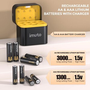 IMUTO - Imuto 3000mWh AA & 1300mWh AAA Lityum Şarjlı Pil Seti (4+4) Yuvalı Şarj Ünitesi (1)