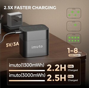 Imuto 3000mWh AA & 1300mWh AAA Lityum Şarjlı Pil Seti (4+4) Yuvalı Şarj Ünitesi - Thumbnail