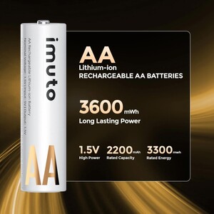 Imuto 3600mWh AA Şarj Edilebilir Lityum Pil (4’lü Paket) - Thumbnail