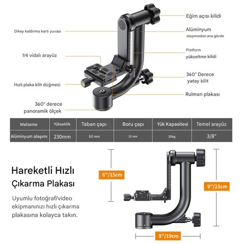 Kaiseberg Ağır Hizmet Tipi Gimbal Tripod Başlığı (31.033)