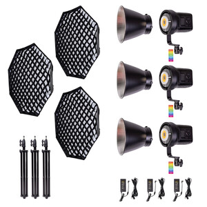 Kaiseberg SK-135FR RGB AIR Spotlight Işık 95cm Octagon Softbox Set - Üçlü Kit - Thumbnail