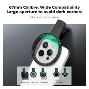K&F Concept 67mm Klipsli CPL Telefon Kamera Lens Filtre Kiti - Thumbnail