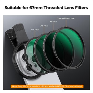 K&F Concept 67mm Klipsli ND2-32 Telefon Kamera Lens Filtre Kiti - Thumbnail