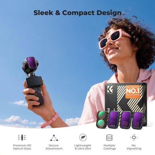 K&F Concept DJI Osmo Pocket 4P İçin 4 Parça Filtre Seti (CPL + ND16 + ND64 + ND256) (Plastik)