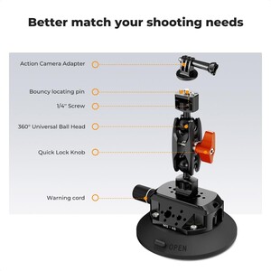K&F Concept KF31.100 4,5'' Kamera Vantuzu Sihirli Kol Cep Telefonu Kelepçesi ve GoPro Adaptör ile - Thumbnail