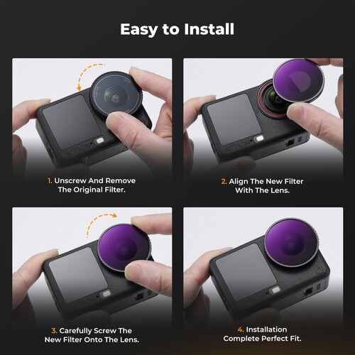 K&F NANO-X ND8 ND16 ND32 ND64 4'lü Filtre Kiti DJI Osmo Action 6 ile uyumlu Çok Katmanlı Kaplamalı Işık Azaltma Pozlama Kontrolü Optik Cam Filtreler