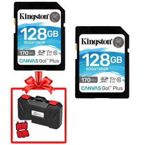 Kingston 128GB 170MB İkili SD Hafıza Kartı + SD Saklama Kutusu Hediye