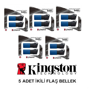 Kingston 64GB DataTraveler USB İkili Flaş Bellek ( 5 ADET )