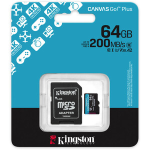 Kingston - Kingston 64GB microSDXC Canvas Go! Plus Gen4 200MB/s A2 U3 V30 + Adaptör