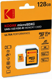 Kodak - Kodak 128GB UHS-I U3/V30/A1 Yellow Micro SD + Adaptör