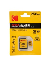 Kodak - Kodak 256GB UHS-I U3/V30/A1 Yellow Micro SD + Adaptör