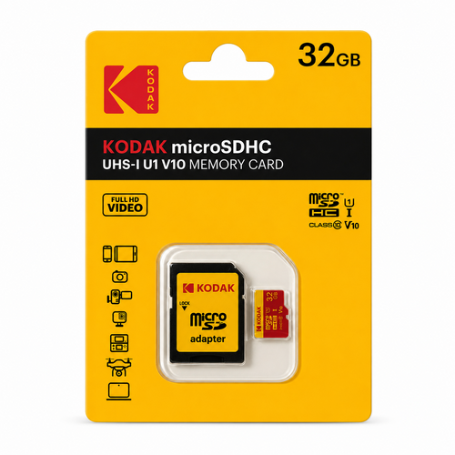 Kodak 32GB microSD Premium UHS-I C10 U1 V10 + SD Adaptör (Kırmızı)
