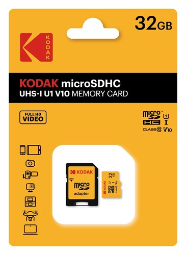 Kodak 32GB microSD Premium UHS-I C10 U1 V10 + SD Adaptör (Sarı)