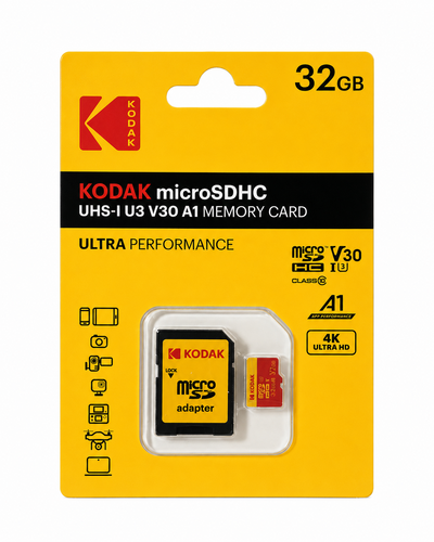 Kodak 32GB microSD Ultra UHS-I U3/V30/A1 + SD Adaptör (Kırmızı)