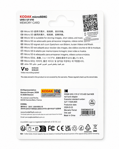 Kodak 64GB microSD Premium UHS-I C10 U1 V10 + SD Adaptör (Kırmızı)
