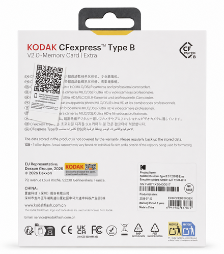 Kodak Extra 256GB CF Express Type B 2.0 Hafıza Kartı (1700MB/s Okuma)