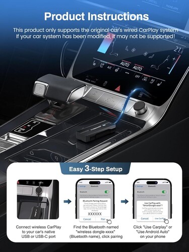 LEMORELE P80 Kablosuz CarPlay ve Android Auto Adaptörü