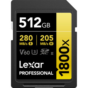 Lexar 512GB 280MB/s Profesyonel 1800x SDXC UHS-II V60 Hafıza Kartı (Gold Serisi) - Thumbnail