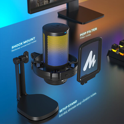 Maono DGM20 GamerWave Condenser USB Gaming RGB Mikrofon (Siyah)