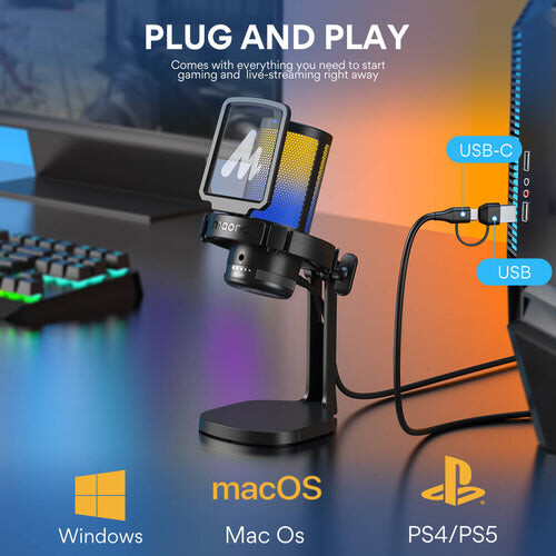 Maono DGM20 GamerWave Condenser USB Gaming RGB Mikrofon (Siyah)