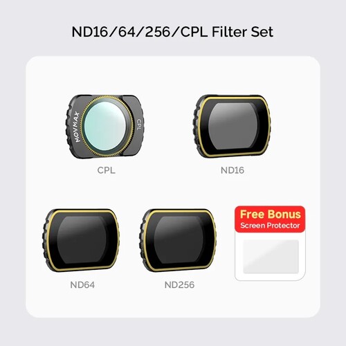 Movmax DJI Pocket 3 İçin ND 16/64/256/CPL Filtre Seti