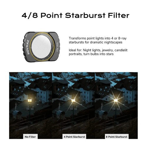 Movmax DJI Pocket 3 İçin Özel Efekt Filtre Seti (4/8 Point Starburst, Blue-Streak)