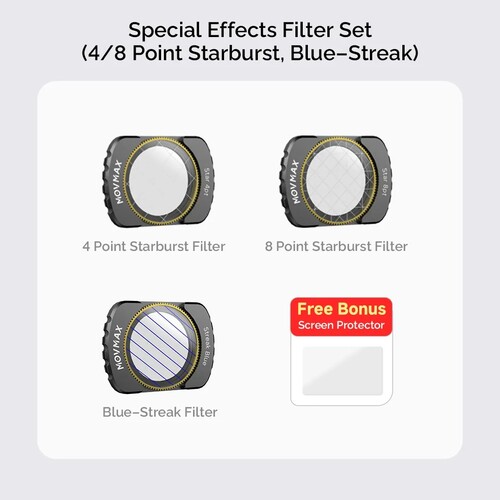 Movmax DJI Pocket 3 İçin Özel Efekt Filtre Seti (4/8 Point Starburst, Blue-Streak)