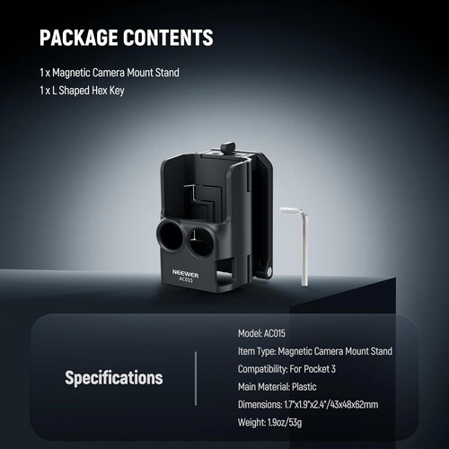 NEEWER BASICS AC015 Manyetik Kamera Montajı (DJI Osmo Pocket 3 Uyumlu, 180° Dönebilir)