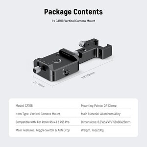 NEEWER CA108 DJI Ronin RS2 / RS3 / RS4 için Dikey Hızlı Değiştirme Plakası - Thumbnail