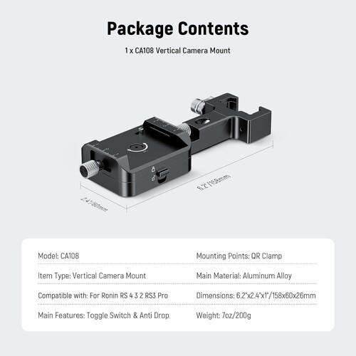 NEEWER CA108 DJI Ronin RS2 / RS3 / RS4 için Dikey Hızlı Değiştirme Plakası