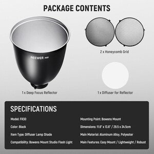 Neewer - NEEWER FR30 11.6''/29.5cm Deep Focus Reflektör ve Petek Seti (1)